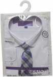 BOYS DRESSY SHIRT & TIE (LONG SLEEVE) WHT/NEW BLUE